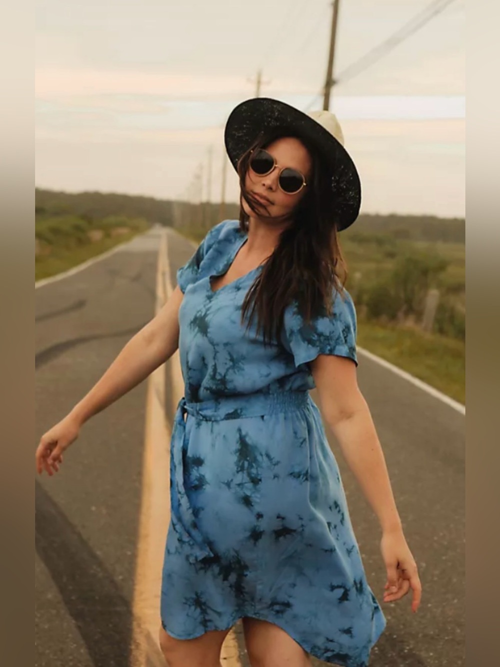 Cloth & Stone Blue Tie-Dye V-Neck Short Sleeve Dress - 3x
